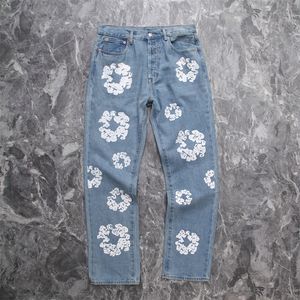 Denim Krans Herenjeans Broek High Street Jeans Print Hoogwaardig 1. Heren Dames Vintage bedrukte jeans Herfst y2k Bloemen bedrukt 768