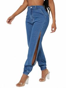 Denimcolab 2023 Fi côté de la jambe fendue jeans pour femmes sarouel en vrac dames cravate pieds streetwear jeans pantalons denim décontractés h6wH #