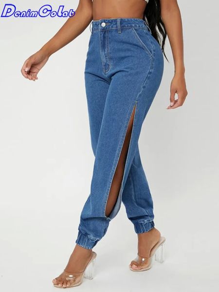 DenimColab-pantalones vaqueros holgados con abertura lateral para mujer, ropa de calle informal con lazo en los pies, estilo harén, a la moda, 240227