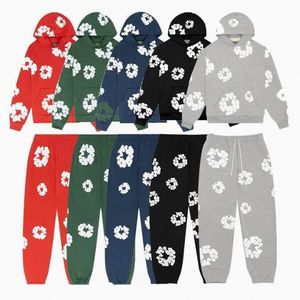 Denium Tear Sudadera con capucha Flower Ready Make Pantalones deportivos de espuma Sudaderas Hip Hop Sudadera con capucha Vintage Graphic Demin Sudadera con capucha Moda Streetwear Suéteres