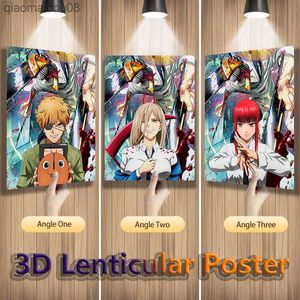 Denji Power Makima Chainsaw Man Anime 3D Lenticulaire Posters Flip Veranderende Foto's voor Huisdecoratie Kunstwerk (Zonder lijst) L230704