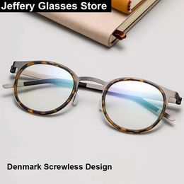 Denemarken Ultralight Brilmontuur Mannen Vrouwen Mode Retro Ronde Schroefloze Brillen Recept Klassiek Ontwerp 9704 240322