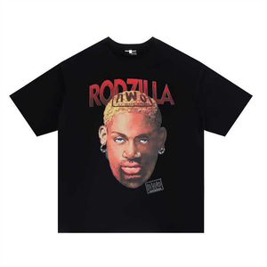 Dennis Bug Rodman mode T-shirt Vintage américain haute rue demi manches Os col rond Couple court