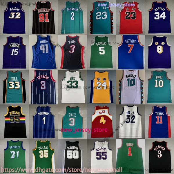 Dennis Rodman Jersey Classique Rétro Basketball Allen Iverson Charles Barkley Larry Johnson Alonzo Deuil Larry Bird Kevin Garnett Mike Bibby Carmelo Anthony Nash