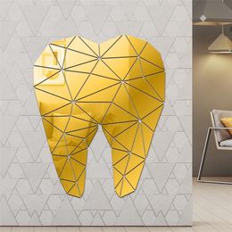 Tandzorg Tandvormige Acryl Spiegel Muurstickers Tandarts Kliniek Stomatologie 3D Art Decal Orthodontics Office Decor 220217
