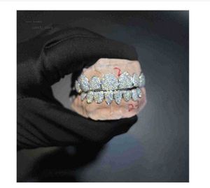 Grilles dentaires personnalisées fabriquées en argent Sterling glacé bijoux en or véritable réglage en zigzag diamants VVS dents 541