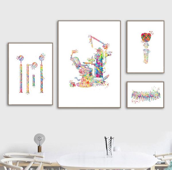 Póster de equipo Dental, pintura en lienzo de anatomía de los dientes, imagen de regalo de dentista, arte de pared médico, impresión de acuarela, decoración de pared clínica 8360652