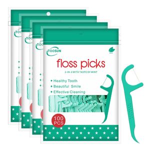 Dental Floss 400pcs Mint Dental Floss Picks Plastic Toothpicks with Threads Peppermint Flavor Teeth Dental Flosser Ultrathin Silk with Sticks 231007