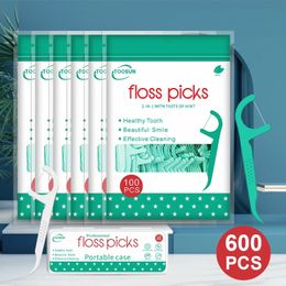 Fil dentaire saveur de menthe bâton cure-dents en plastique avec fil Flosser Picks boîte de rangement Portable 600 pièces 231204