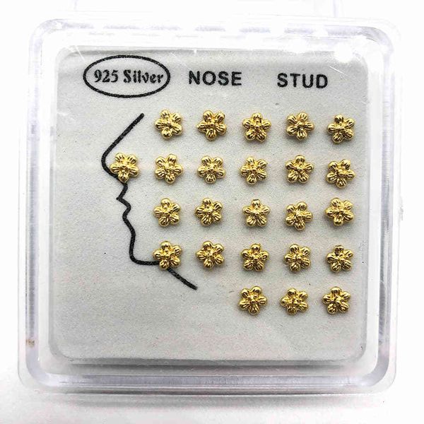 Grills dentaires 24pcsset 925 Sterling Thai Sliver Nez Anneaux Goujons Or Piercing Bijoux Nostril Blossom Fleur Septum Helix En Gros 230906