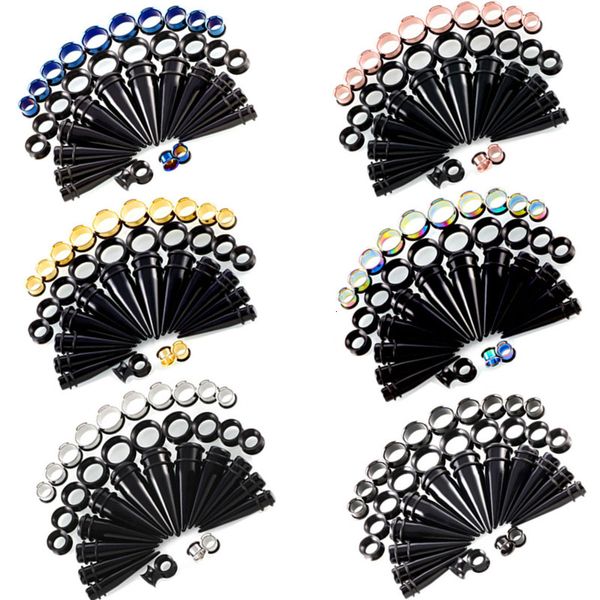 Grilles dentaires 36PCS Kit d'étirement de jauge d'oreille en acier inoxydable 1020Mm Bouchon en silicone Tunnel Chair Acrylique Taper Set Stretcher 230727