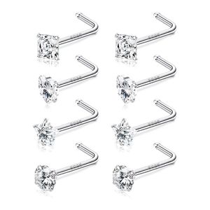 Tandheelkundige Grills 8 stks 20G 925 sterling zilveren Neuspiercings Studs voor Vrouwen m Diverse Vormen CZ zirkoon Piercing Sieraden set Groothandel 230906