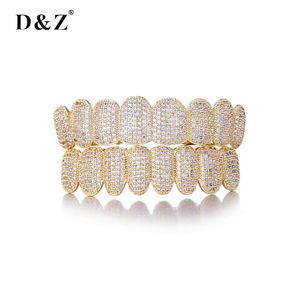 Dental Grills D Z Tanden Prong Met Bling AAA CubicStones Zilver Kleur Acht Top Bottom Set Voor Hip Hop Gift 230614