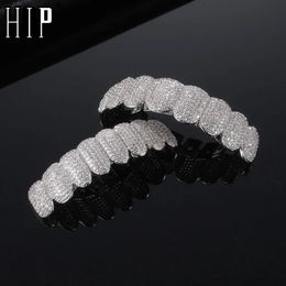 Dental Grills Hip Hop Volledige CZ Stenen Tanden Caps Kubieke Zirkoon Iced Out Micro Pave Top Bottom Charm Set voor Mannen Vrouwen Sieraden Gift 231122