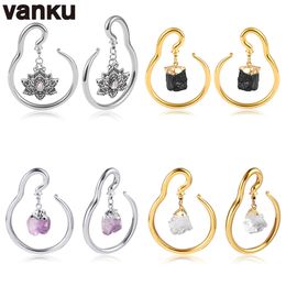 Dentaire Grills Vanku 2pc Acier Inoxydable Pierre Naturelle Oreille Poids Charme Boucles D'oreilles Hoop Plug Crochets Jauges Civière Piercing Bijoux 230727