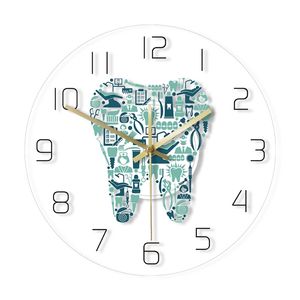 Dentiste Symboles De Soins Dentaires Horloge Murale Acrylique Horloge Suspendue Mouvement Silencieux Horloge Dents Conception Département Dentaire Décor 210310