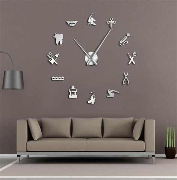 Reloj de pared gigante DIY para dentista, reloj de pared de gran tamaño para médico Dental, espejo de aguja grande, decoración de oficina para dentista, regalo para dentista, arte para Doctor 2203389123