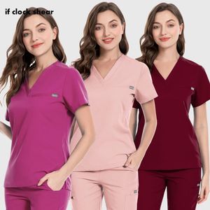 Tandartsoperatie Tops Solid Color Beauty Salon Work Blouse Veterinaire verpleegkundige T -shirts Spa Uniform Scrub Men Kleding 240418