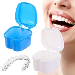 Caja de baño de dentaduras caja de almacenamiento dental dental dental con recipiente de red colgante organizador de dientes artificiales aturdir cuidado