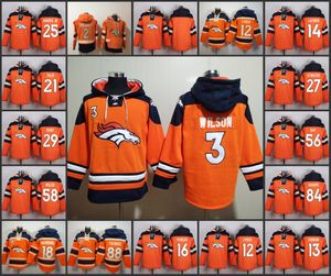 Denver''Broncos''Men #3 Russell Wilson 18 Peyton Manning 88 Demaryius Thomas 2 Patrick Surtain II Custom Oranje Tijdloze Must-Have Lace-Up Pullover Hoodie