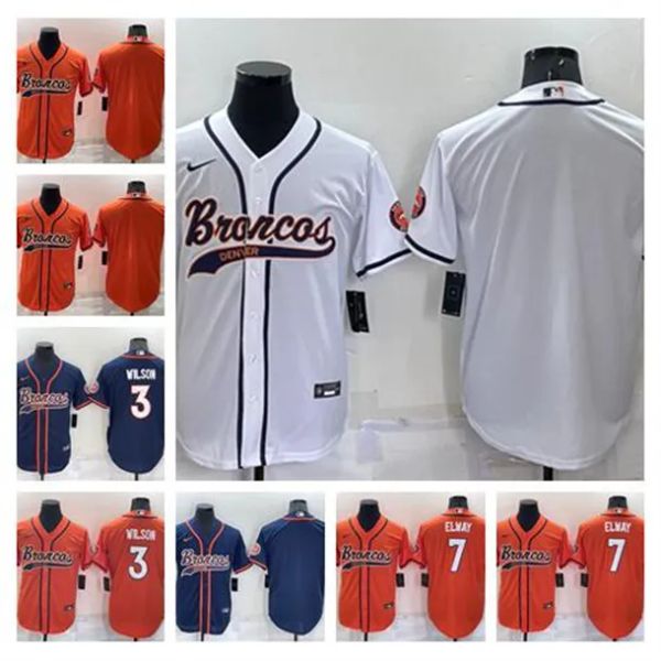 Denver''broncos''hommes femmes jeunes 3 Russell Wilson 7 Elway bleu blanc Orange Cool Base Ed Baseball Football Jersey