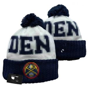 Denvers Nuggets Beanies Beanie Cap Wool Warm Sport Geknipt hoed Basketbal Noord -Amerikaans team Striped Sideline USA College Cuffed Pom Hats Men Women A1