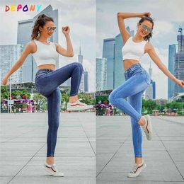 Depony Hoge Taille Potlood Jeans Stretch Lycra Pant Black Denim Skinny Elastische Slanke Plus Maat 210629