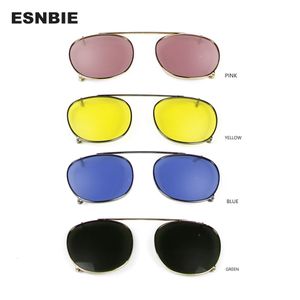 Depp Style Round Clip en gafas de sol lente azul rosa amarillo verde amarillo gafas polarizadas para mujeres Men Moda Tinted Clipon 240530