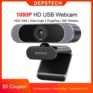 DEPSTECH 1080P Webcam HD Computer PC WebCamera met microfoon Draaibare camera Live-uitzending Videobellen Conferentiewerk