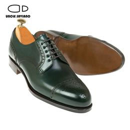 Derby Brogue Fashion Saviano oncle Geatic Leather Handmade Wedding Party Men Dress Shoes Designer Original C