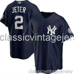 Derek Jeter #2 Jersey de béisbol azul marino XS-6XL Jersey de béisbol cosido para hombres, mujeres y jóvenes