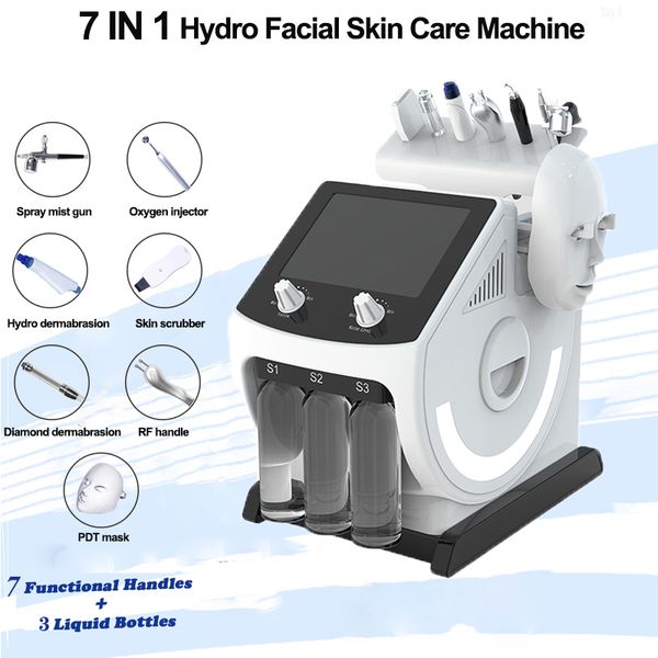 Dermabrasion pour les rides RF système de lifting du visage hydro-injecteur épurateur peeling microdermabrasion cicatrice LED photon peau machine à oxygène 7 poignées