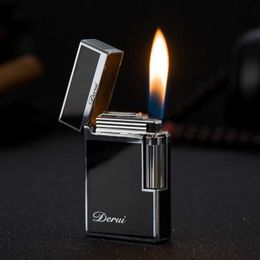 Derui métal coupe-vent Butane sans gaz Sideslip meule silex briquet Portable Premium classique simplicité cadeaux pour hommes BV9Z