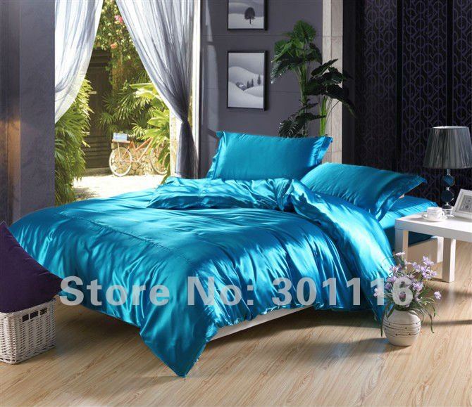 Summer Cold Ice Blue Bedding Imitated Silk Duvet Cover/Bedspread/Bed Sheet Set