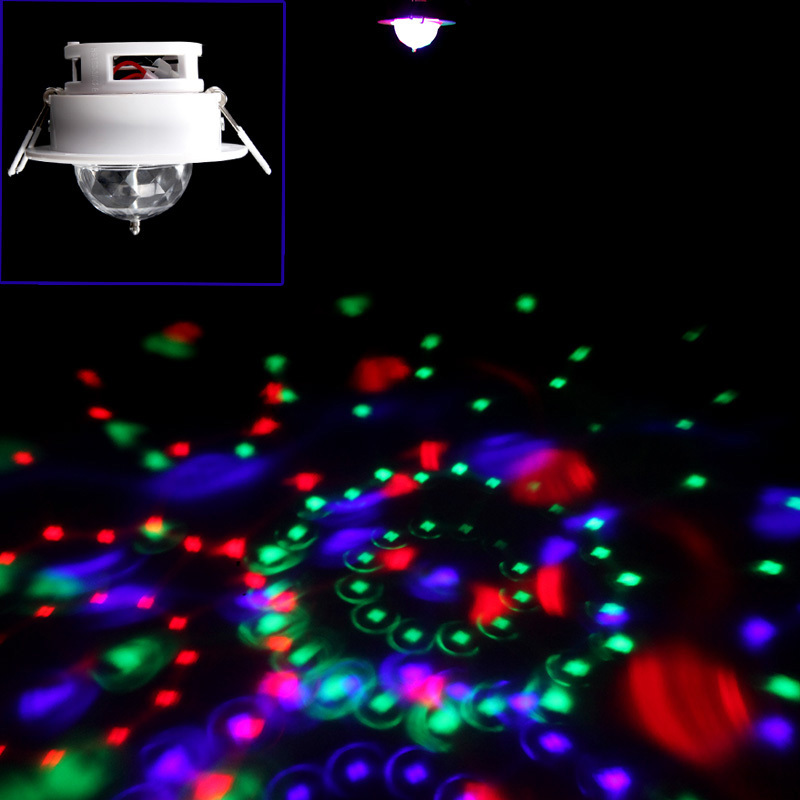 3W Full Color RGB LED Voice Activated Rotating Ceiling Stage Light DJ
