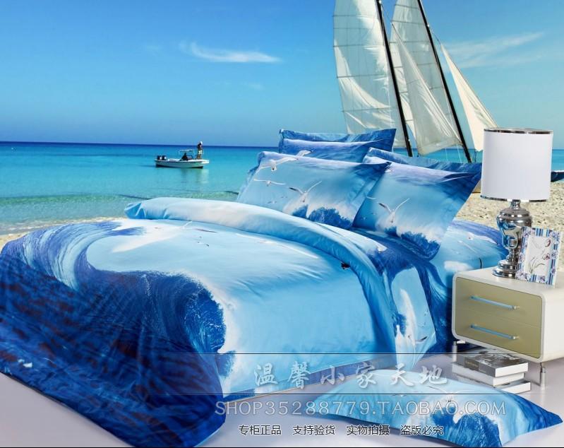 Blue Seagull Ocean Comforter Bedding Set Queen Size Comforters