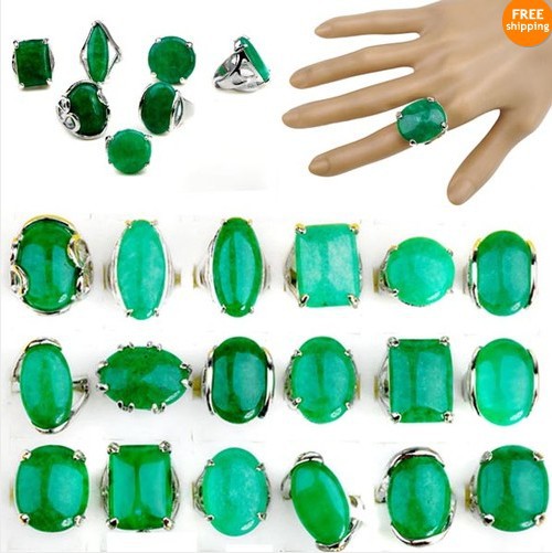 Wholesale Lots 50pcs Mixed Green Natural stone silver p Trendy Lady's rings