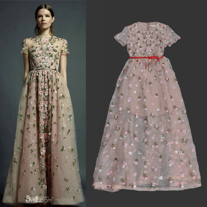 organza dress with allover floral embroidery