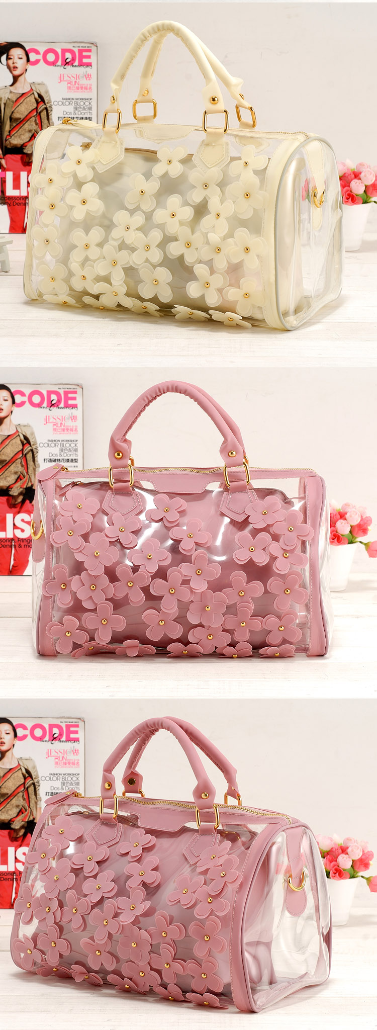 Download Flower Candy Color Jelly Bag Transparent Bags Black Leather Handbags Cute Bags From ...