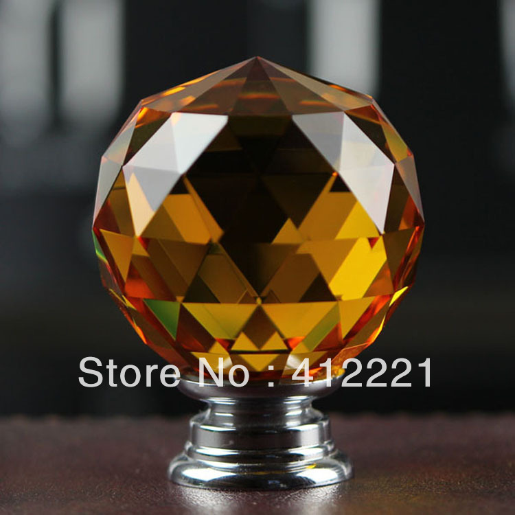 2019 40mm Crystal Glass Cut Faces Clear Amber Orange Cabinet Knob