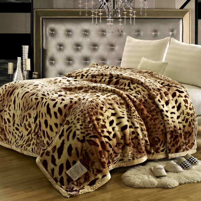 New Raschel Blanket Home Textile Double Layer Thick Leopard Print