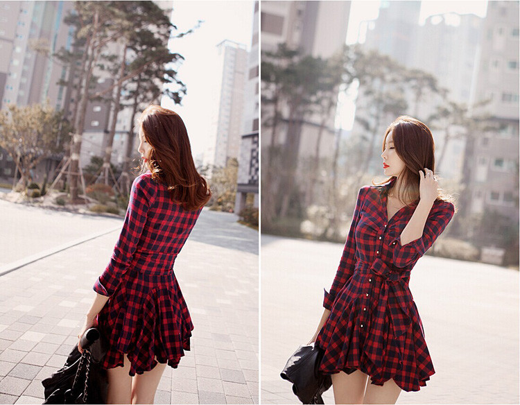 long sleeve red shirt dress