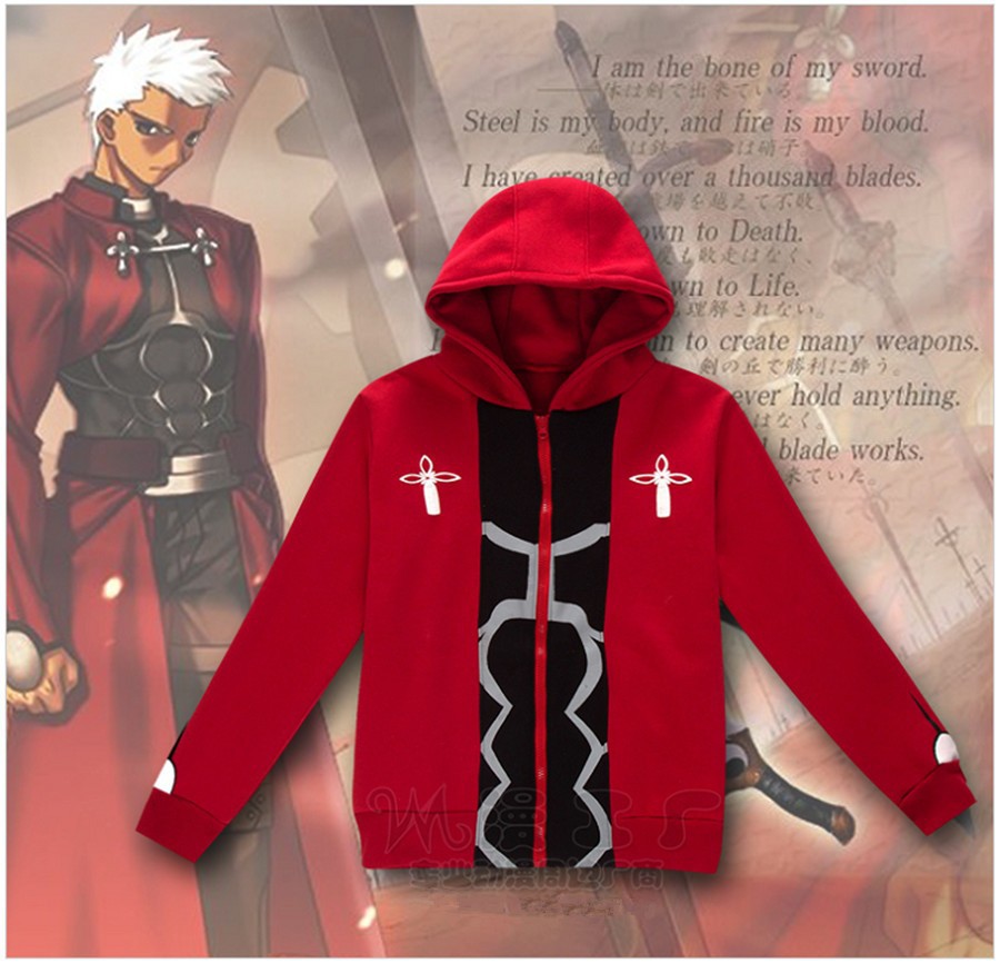 Fate Stay Night Archer Cosplay Red Hoodie 3D Print Jacket Sweatershirt Mens Coat 