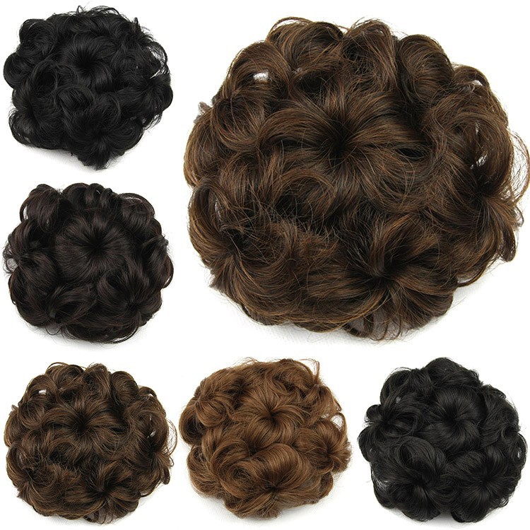 50g Fake Hair Bun Drawstring Flower Hair Pad Black Brown Blonde