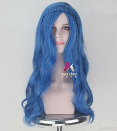 Descendants EVIE synthétique long Wavy Blue Color Halloween Party Cosplay Wig9066091