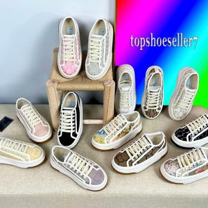 Beschrijving 1977 Designer Sneaker Luxe stoffen schoenen met dikke zolen Dames Italië Casual schoenen Lage top Letter G Hoogwaardige beige ebbenhouten canvas tennisschoen Maat EUR 35-45