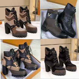 Desert Ankle Boots Designer Dames Martin Boots Leather Platform Boots Heel Motocycle Booties Jacquard Lace Up met Box No013