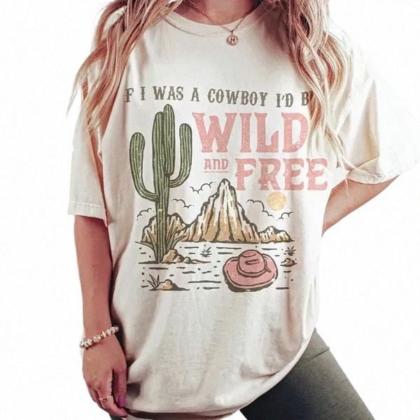 Desert Cactus Camiseta gráfica Vintage Western Cowgirl Camisetas Camisetas lindas de manga corta Cott Retro Tops Tallas grandes Tops para mujeres F5mV #