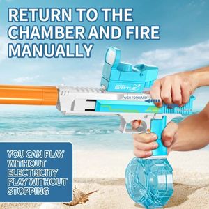 Desert Eagle Water Gun Electric Continuous Tiring Manual 2 in 1 Summer Beach Pool Pistol Toy Outdoor With Drum Silencer 240420