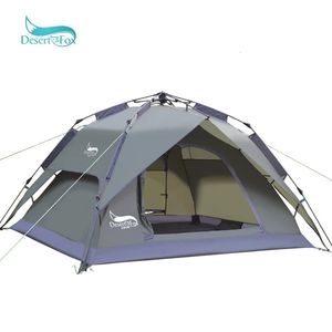 Desert Fox Automatic Camping Tent 3-4 Persoon Familie Dubbele laag Instant Setup Proteerbare backpacking voor wandelreizen 240422